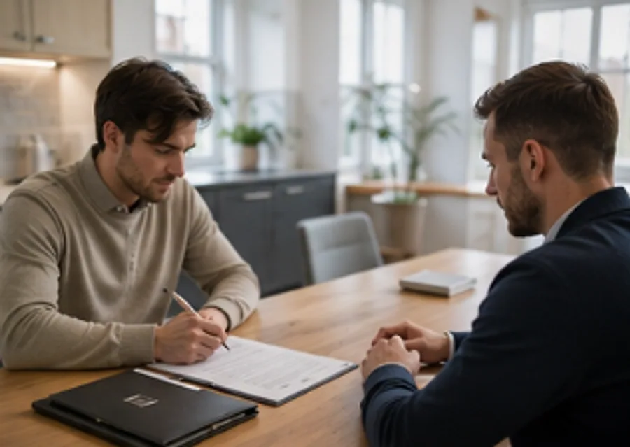 A landlord and a letting agent in a meeting across a table