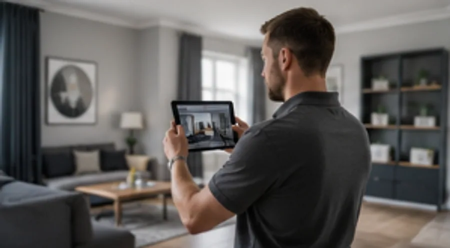 A person recording a property inventory on a tablet in a living room