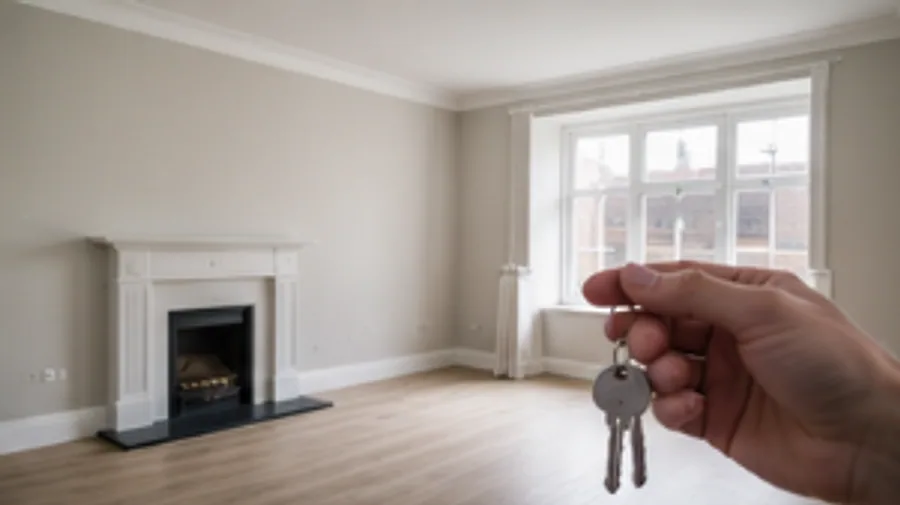 An empty unfurnished room with a set of keys held up to the light