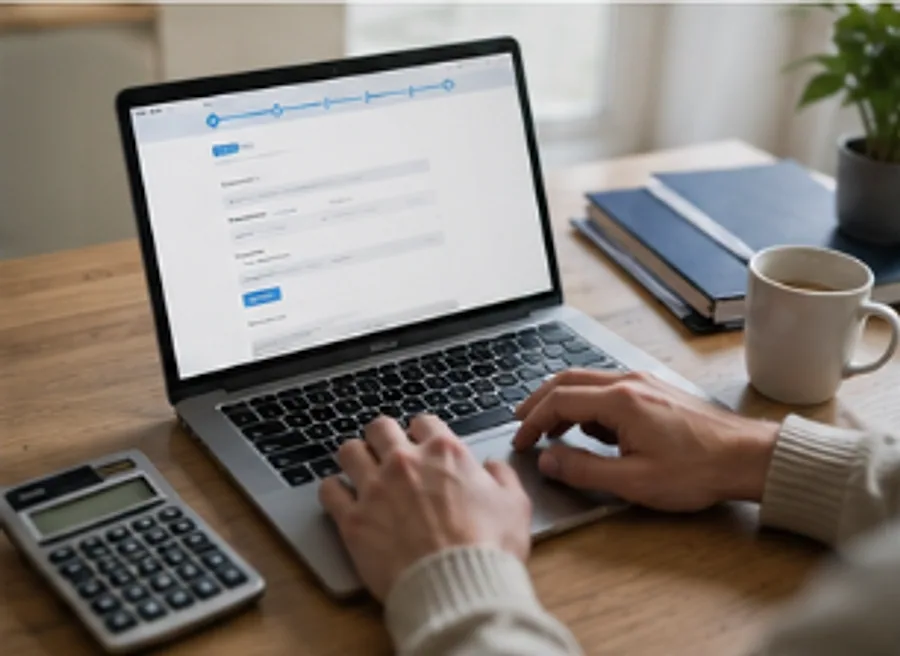 Hands filling in an online tax return form on a laptop