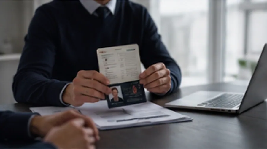 A tenant presenting a passport across a desk for an identity check