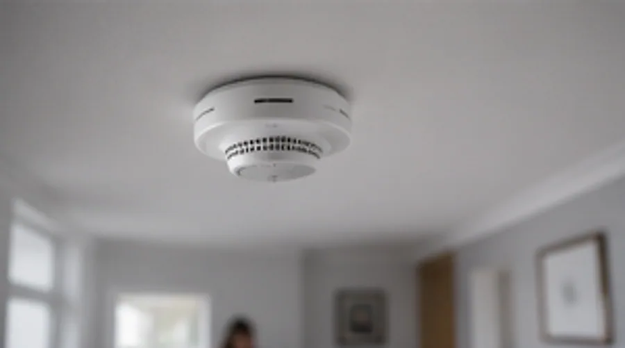 A smoke alarm fitted to a hallway ceiling